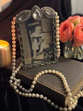 Vintage Rhinestone Embellished Tabletop Picture Frame